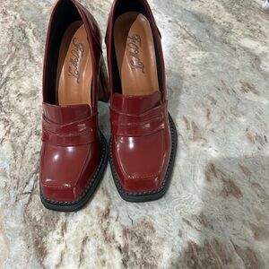 Women's Red Burgundy Loafers Heeled Loafers 4.5” New never worn